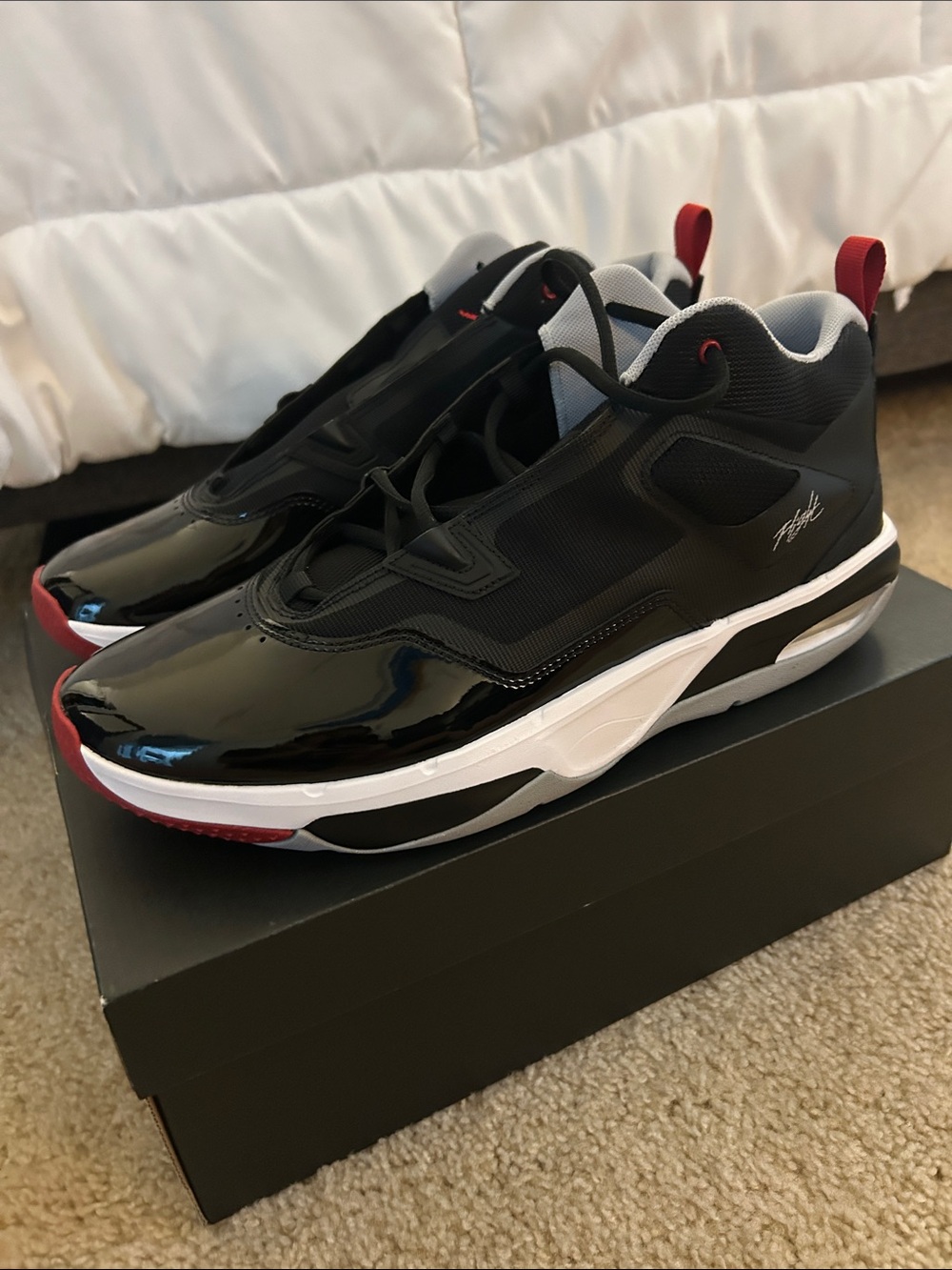 Men’s 12 Jordan Stay Loyal 3 Box Label — Black, Red, Gold